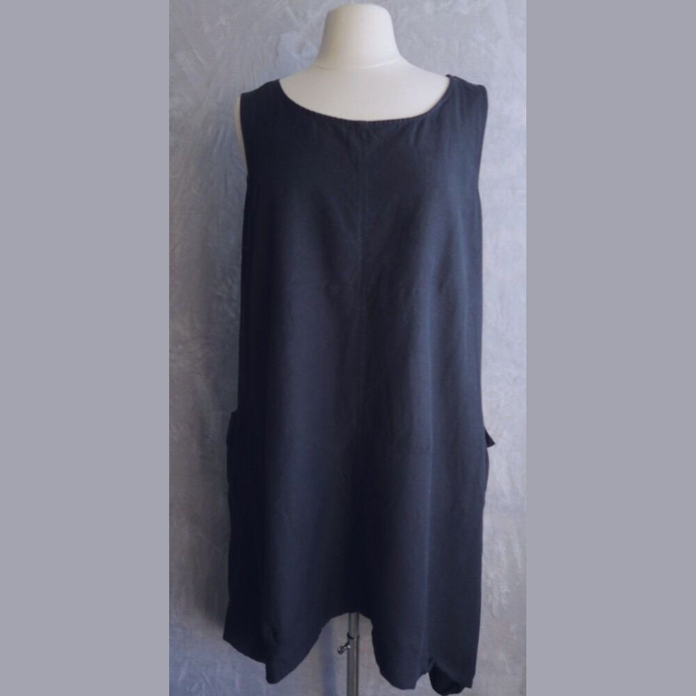 MORDENMISS Black Asymmetrical Dress Size XL Lagenlook Slouchy Linen Trapeze Hem
